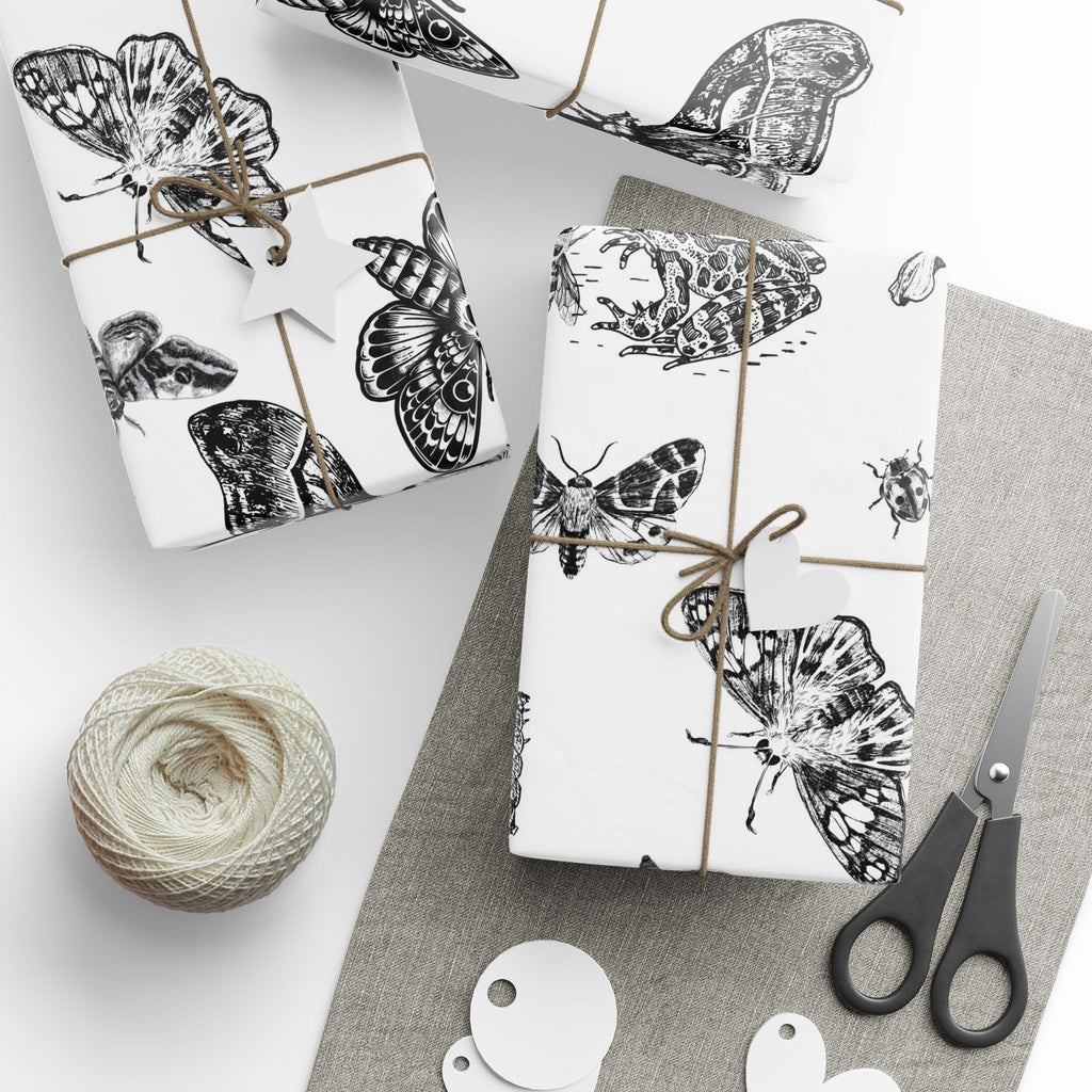 Butterfly & Moth Wrapping Paper – Black Botanical Sketches