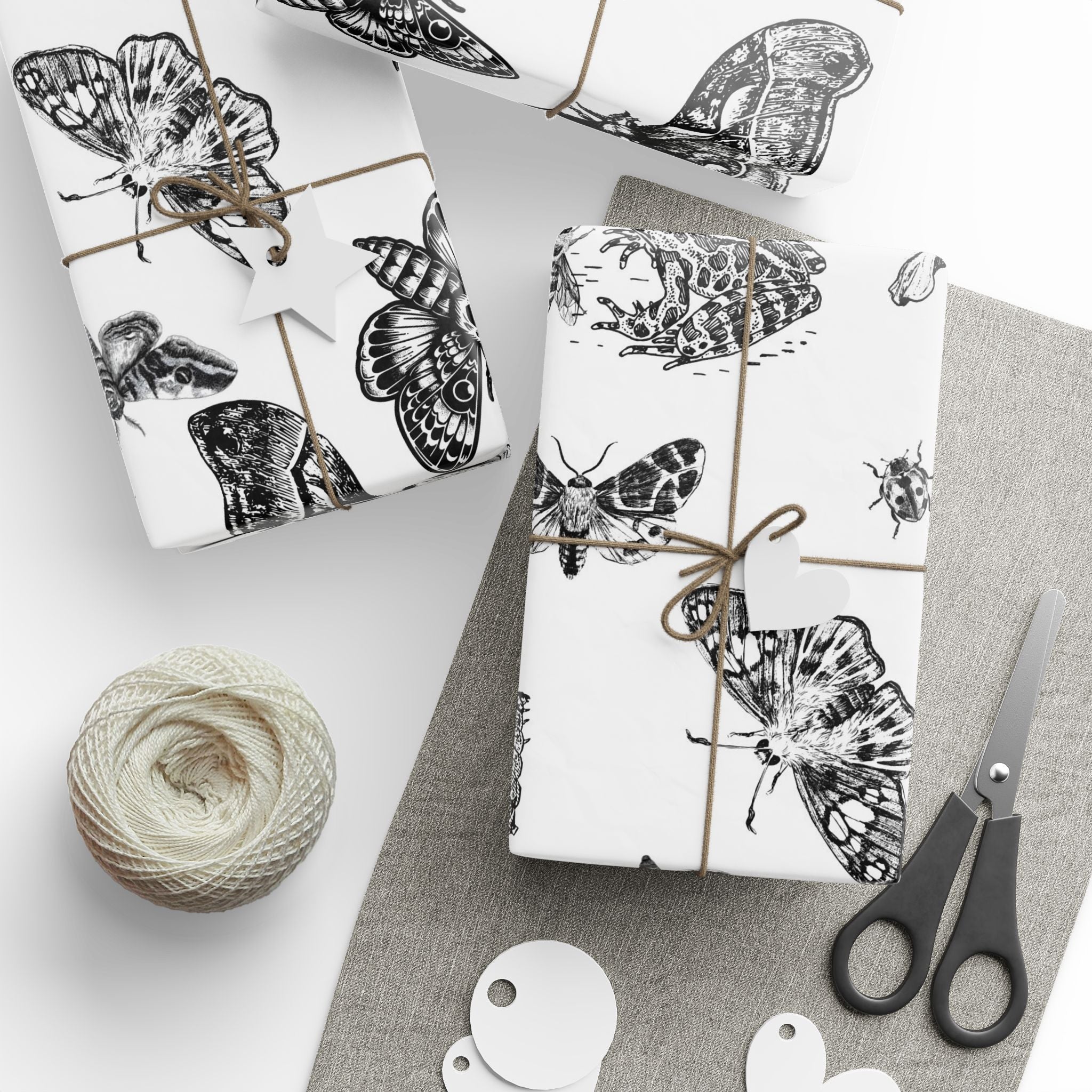 Butterfly & Moth Wrapping Paper – Black Botanical Sketches