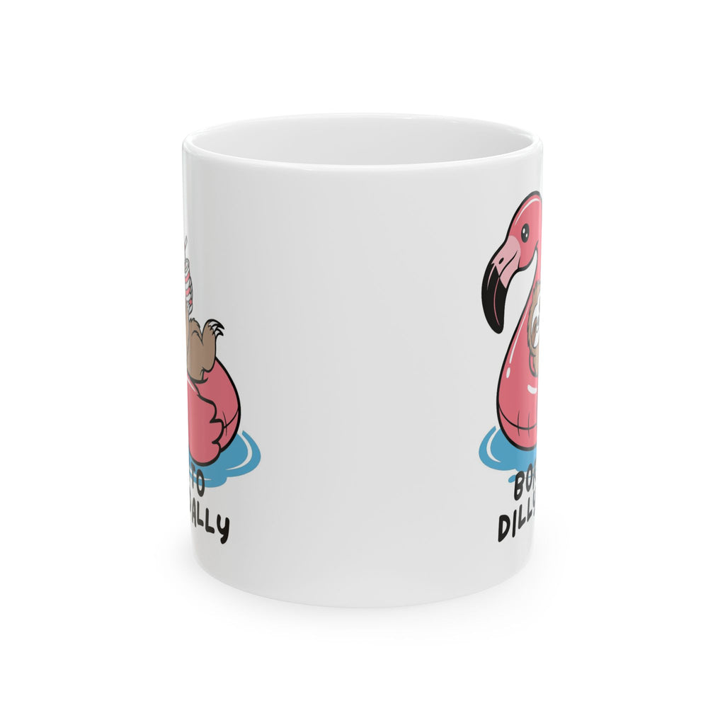 Funny Flamingo Ceramic Mug – “Born to Dilly” Cute Pink Flamingo Coffee Cup (11oz, 15oz)