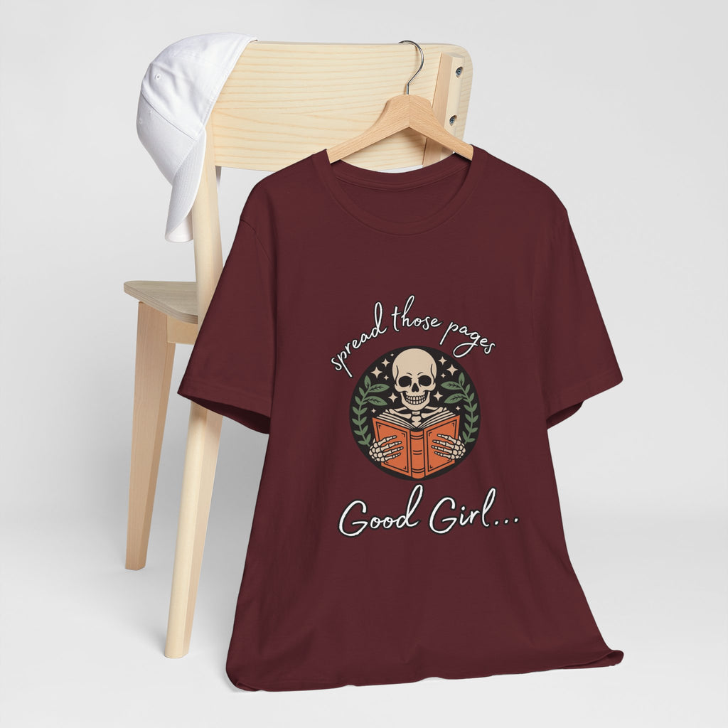 Skull Reading Tee – "Spread those Pages, Good Girl" Graphic T-Shirt