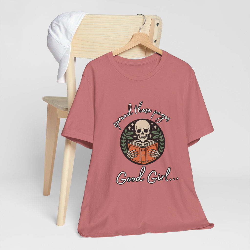 Skull Reading Tee – "Spread those Pages, Good Girl" Graphic T-Shirt