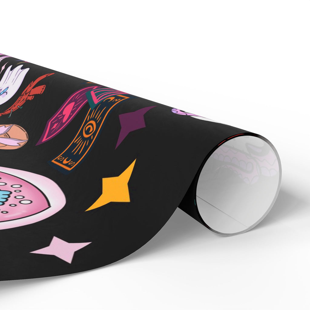 Tarot Witch Wrapping Paper Roll – Mystical Black Gift Wrap with Crystals, Cards & Stars