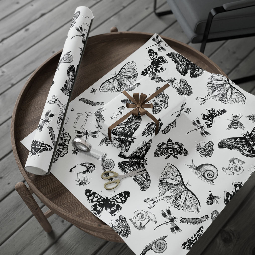 Butterfly & Moth Wrapping Paper – Black Botanical Sketches