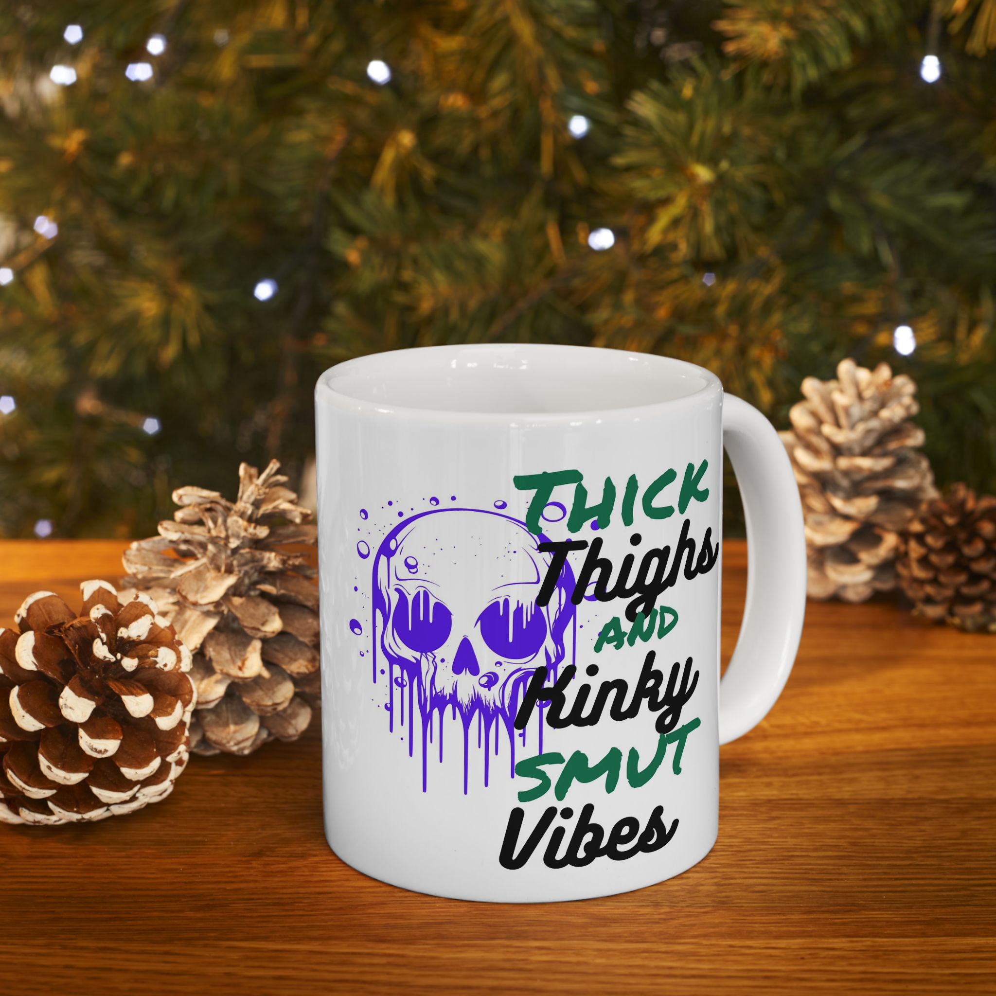 11oz/15oz Ceramic Mug — 'Thick Thighs & Spooky Vibes' Halloween Skull Coffee Cup