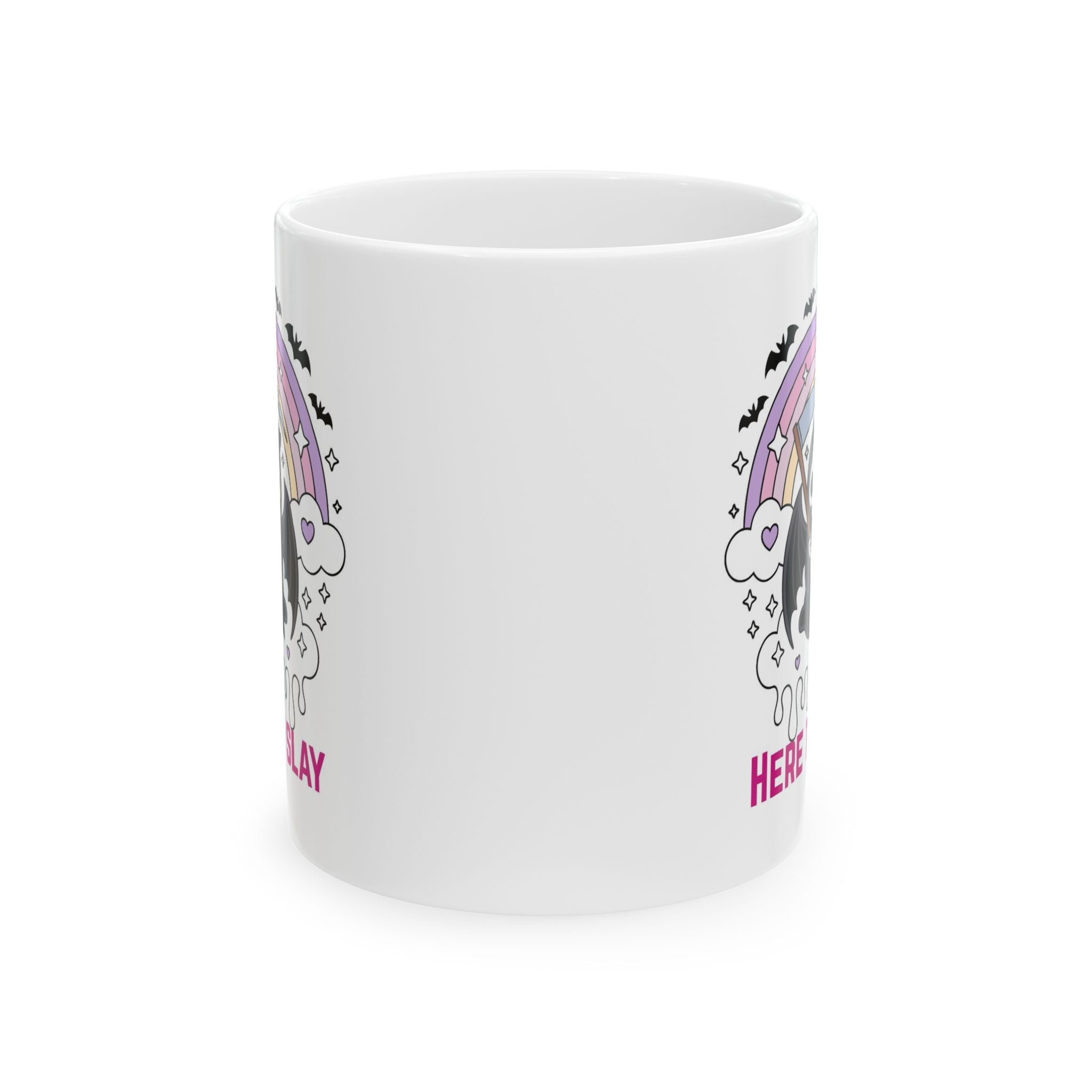 Here to Slay Mug — Cute Goth Rainbow Ceramic Coffee Cup (11oz & 15oz)