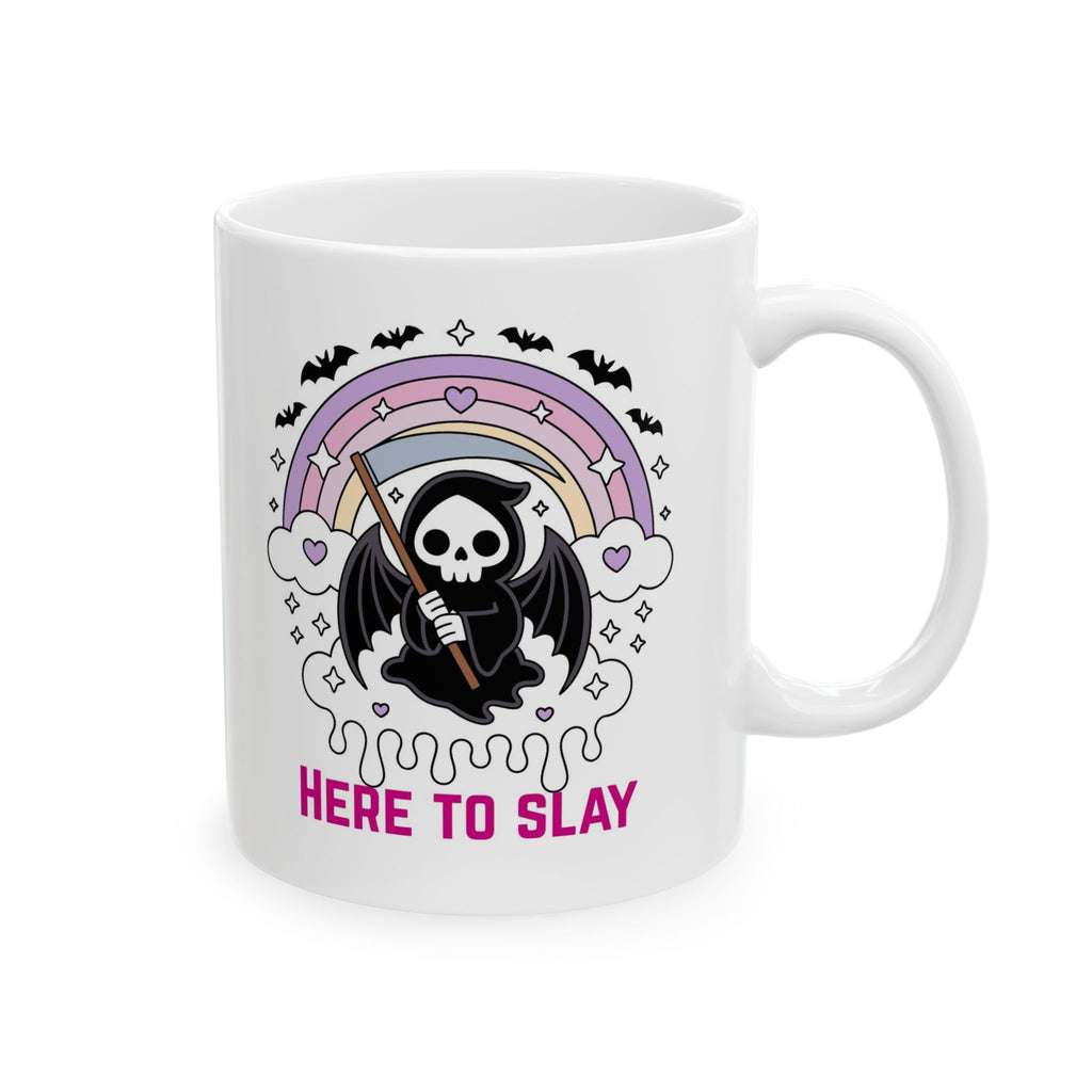 Here to Slay Mug — Cute Goth Rainbow Ceramic Coffee Cup (11oz & 15oz)