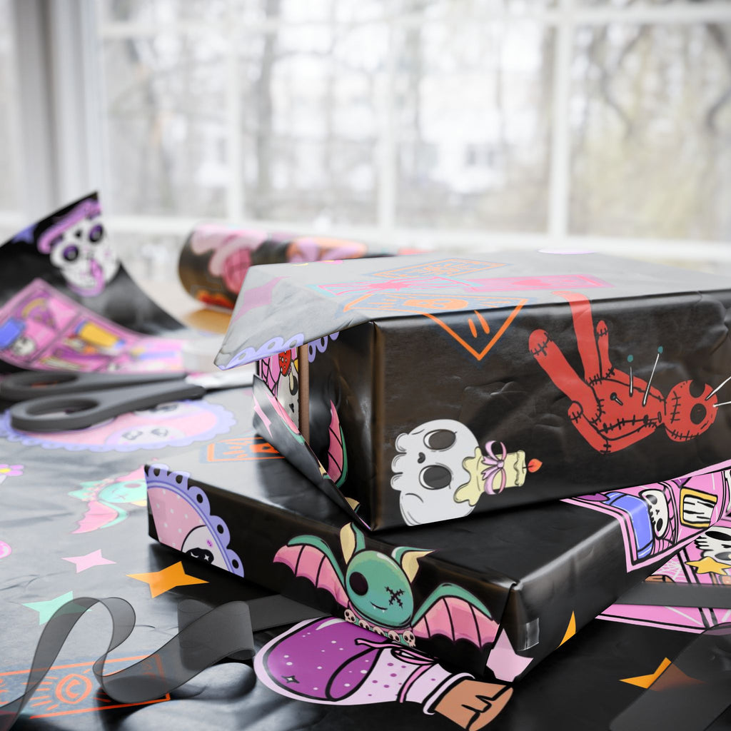 Tarot Witch Wrapping Paper Roll – Mystical Black Gift Wrap with Crystals, Cards & Stars