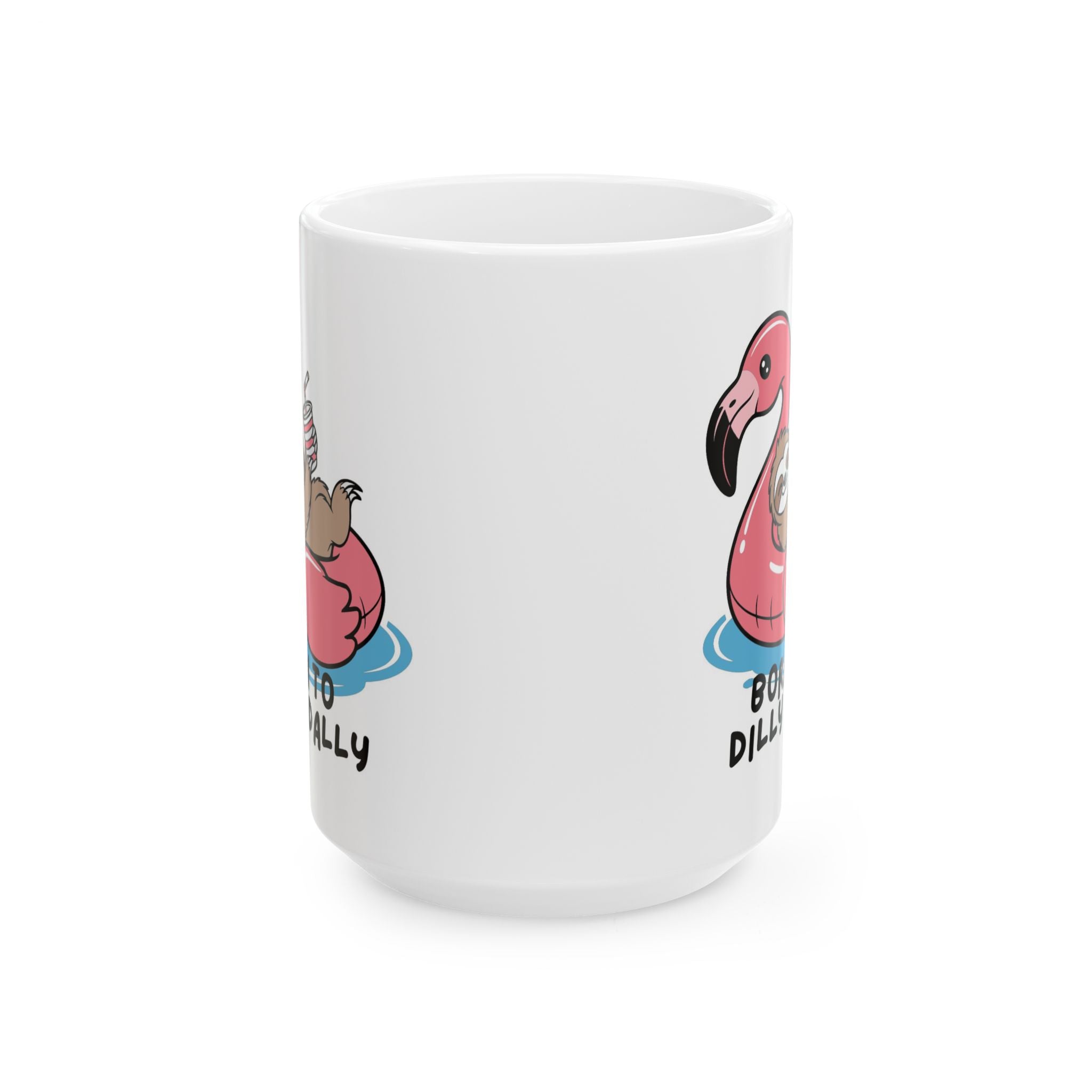 Funny Flamingo Ceramic Mug – “Born to Dilly” Cute Pink Flamingo Coffee Cup (11oz, 15oz)