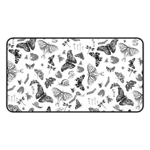 Black & White Butterfly Desk Mat Botanical Insect Pattern Desk Mat