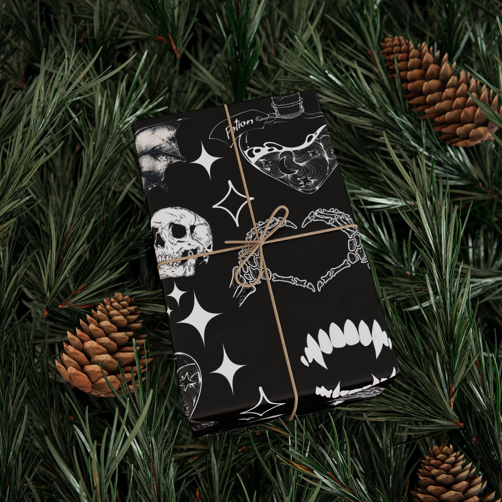 Halloween Black Skull & Spiderweb Wrapping Paper Roll — Spooky Gift Wrap