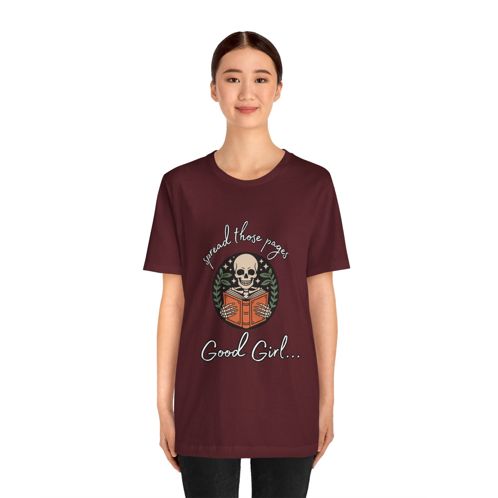 Skull Reading Tee – "Spread those Pages, Good Girl" Graphic T-Shirt