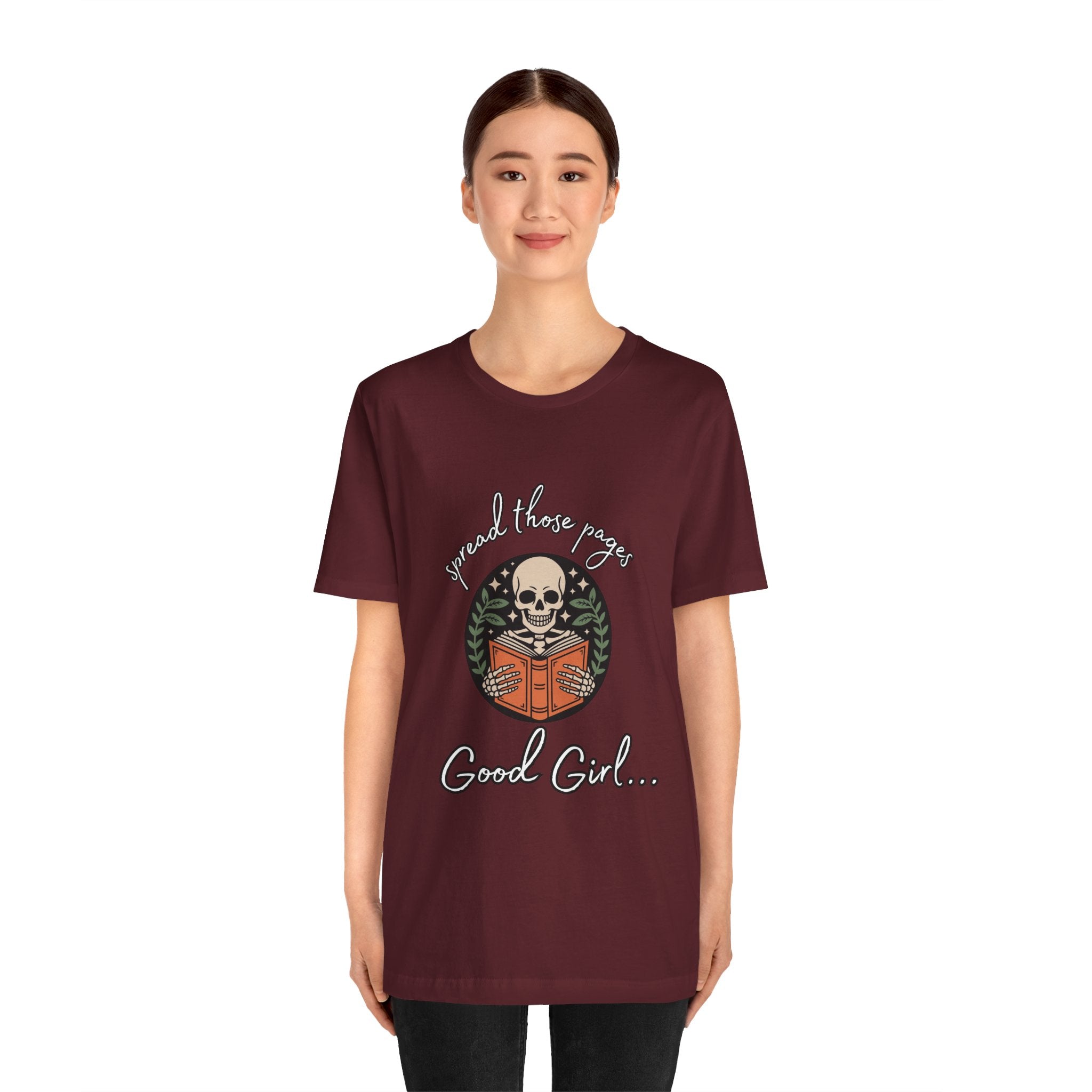 Skull Reading Tee – "Spread those Pages, Good Girl" Graphic T-Shirt