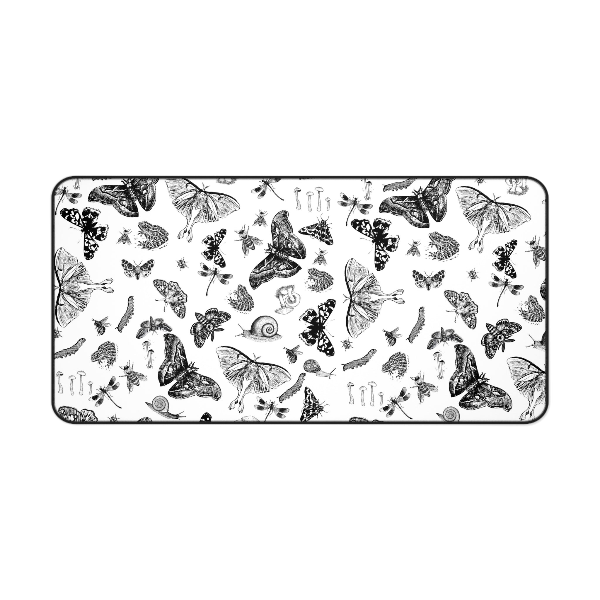 Black & White Butterfly Desk Mat Botanical Insect Pattern Desk Mat