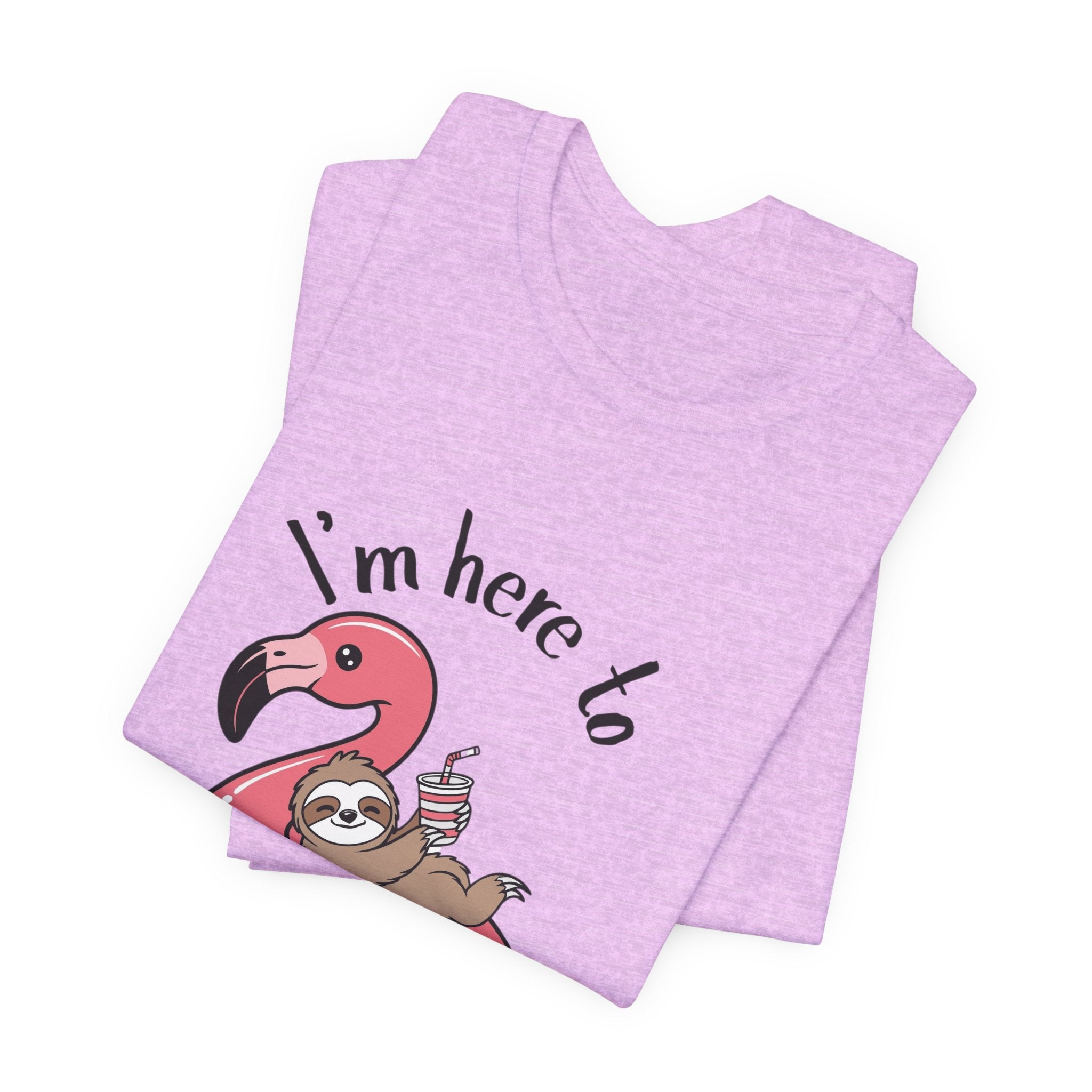 I'm Here to Dilly Dally T‑Shirt — Cute Sloth on Flamingo Float Tee