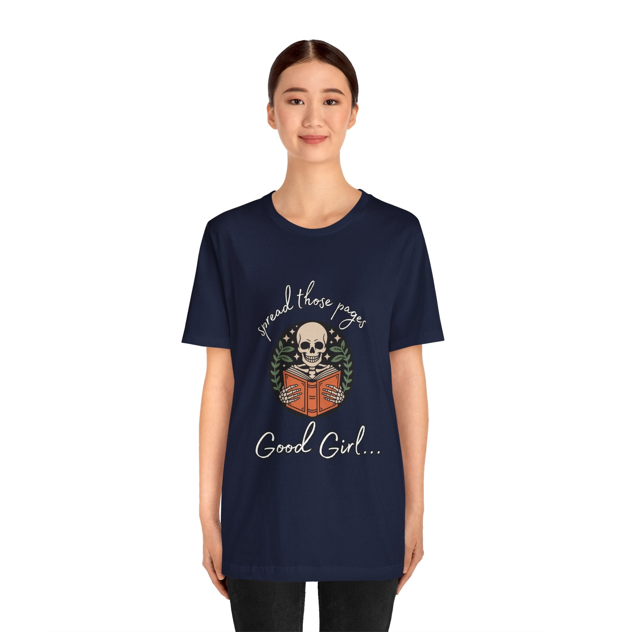 Skull Reading Tee – "Spread those Pages, Good Girl" Graphic T-Shirt