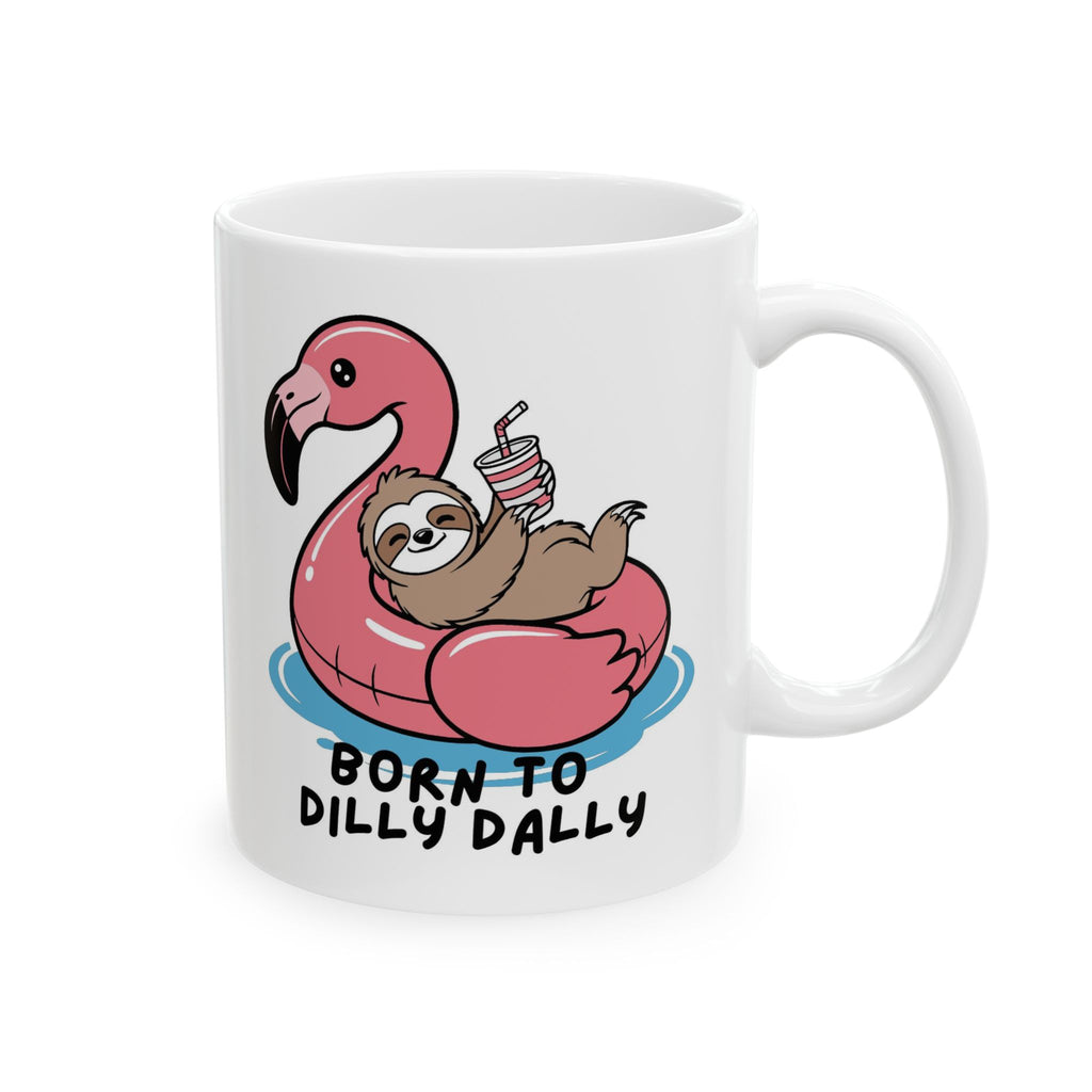 Funny Flamingo Ceramic Mug – “Born to Dilly” Cute Pink Flamingo Coffee Cup (11oz, 15oz)