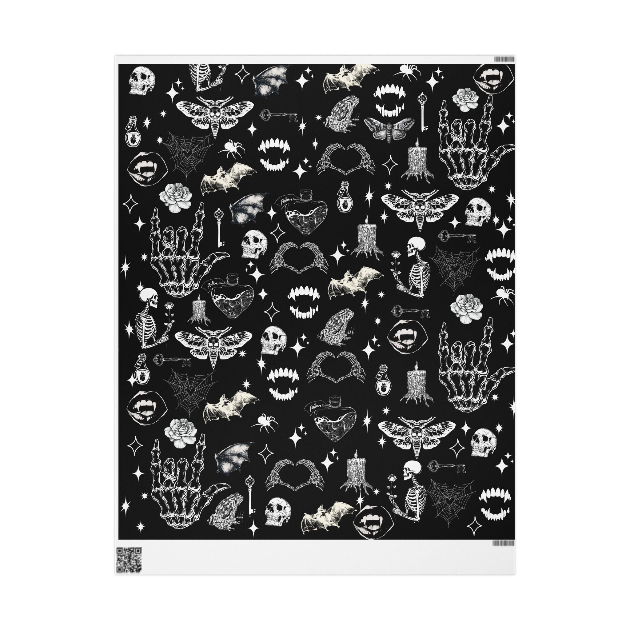 Halloween Black Skull & Spiderweb Wrapping Paper Roll — Spooky Gift Wrap