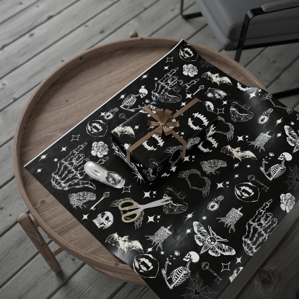 Halloween Black Skull & Spiderweb Wrapping Paper Roll — Spooky Gift Wrap