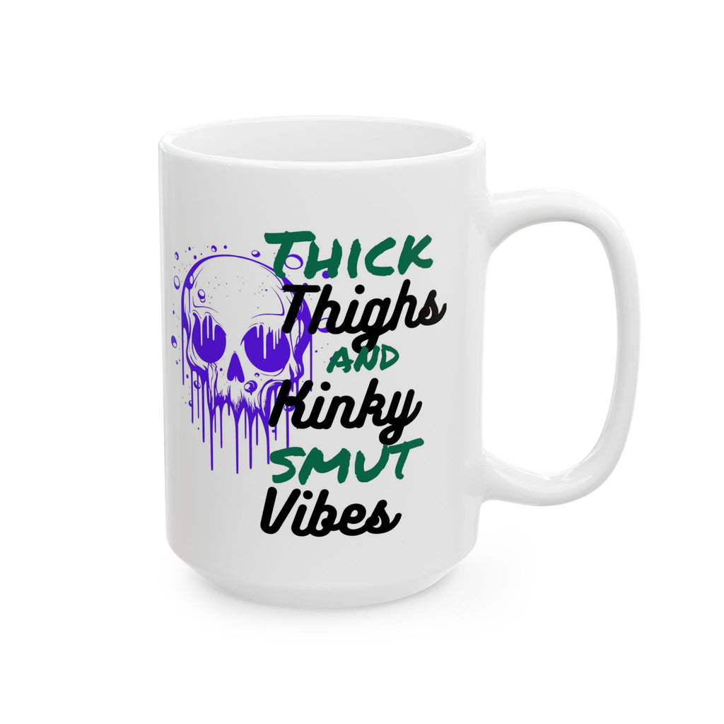 11oz/15oz Ceramic Mug — 'Thick Thighs & Spooky Vibes' Halloween Skull Coffee Cup