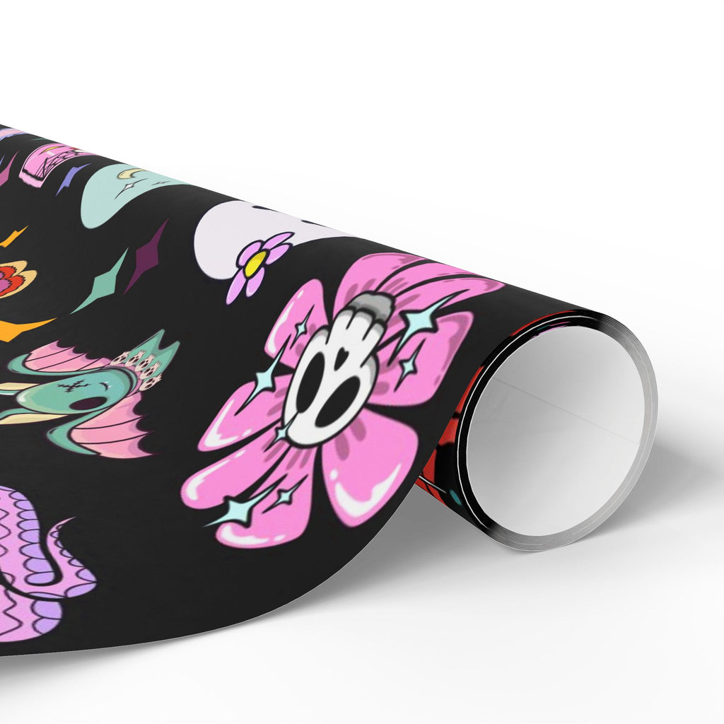 Tarot Witch Wrapping Paper Roll – Mystical Black Gift Wrap with Crystals, Cards & Stars