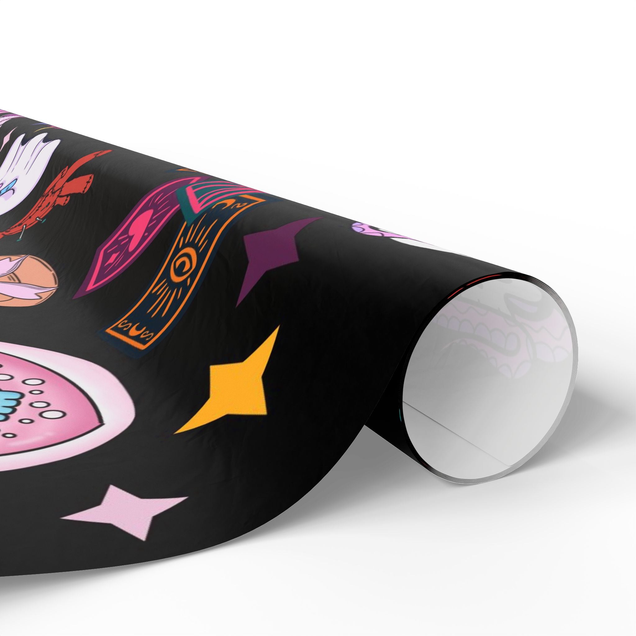 Tarot Witch Wrapping Paper Roll – Mystical Black Gift Wrap with Crystals, Cards & Stars