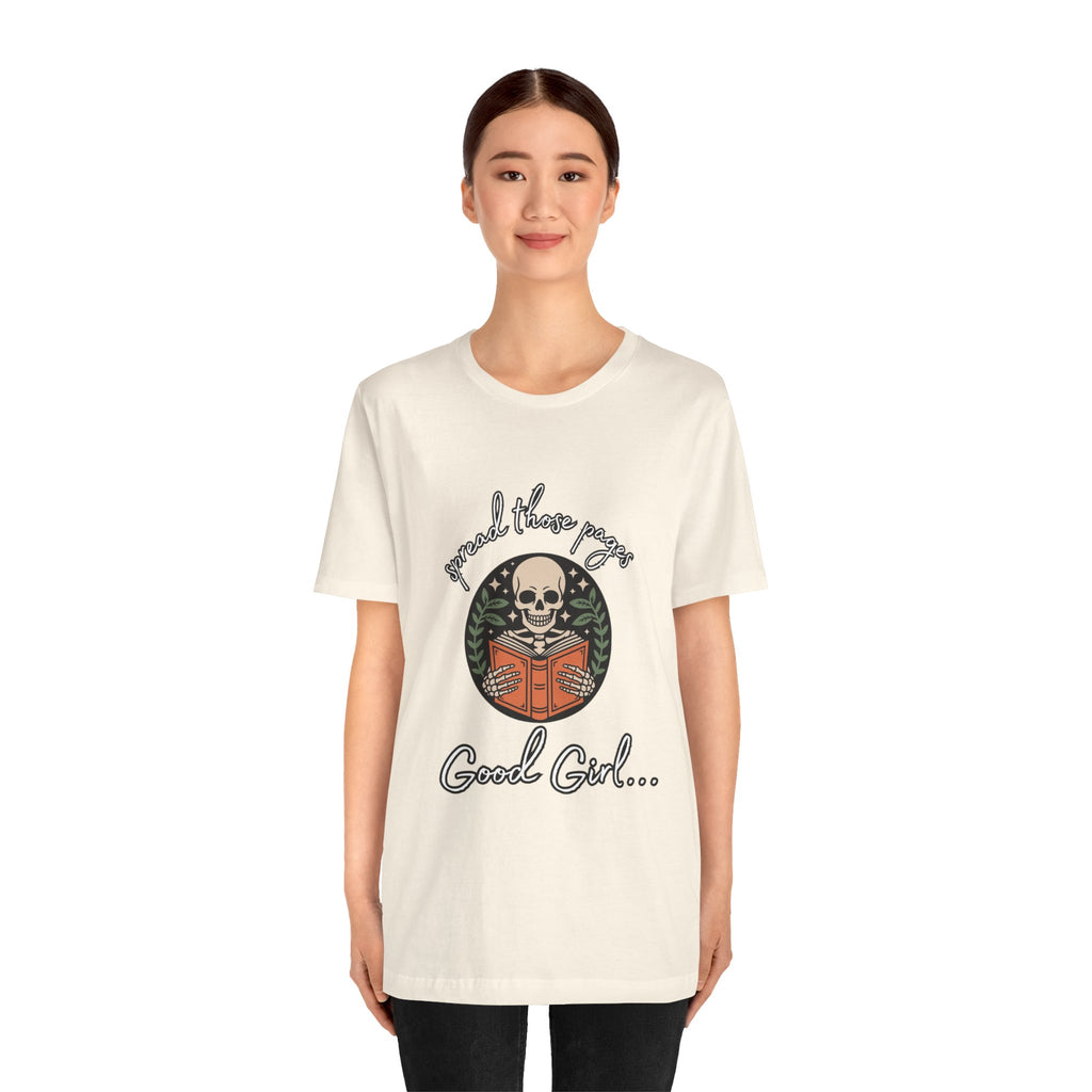Skull Reading Tee – "Spread those Pages, Good Girl" Graphic T-Shirt